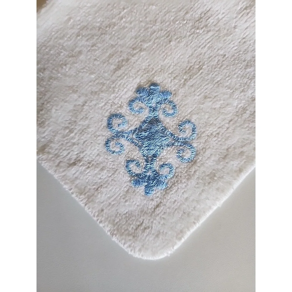VTG Set Of 4 Canon‎ Hand Bath Towels Washcloth Baby Blue White Floral Scroll Lot